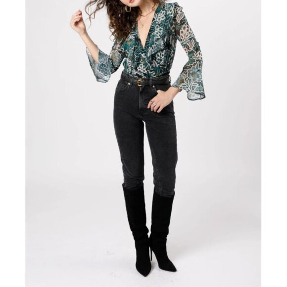 Band of the Free NWT Bonnie Emerald Floral Long Sleeve Bodysuit Sz Medium Womens - Picture 10 of 10